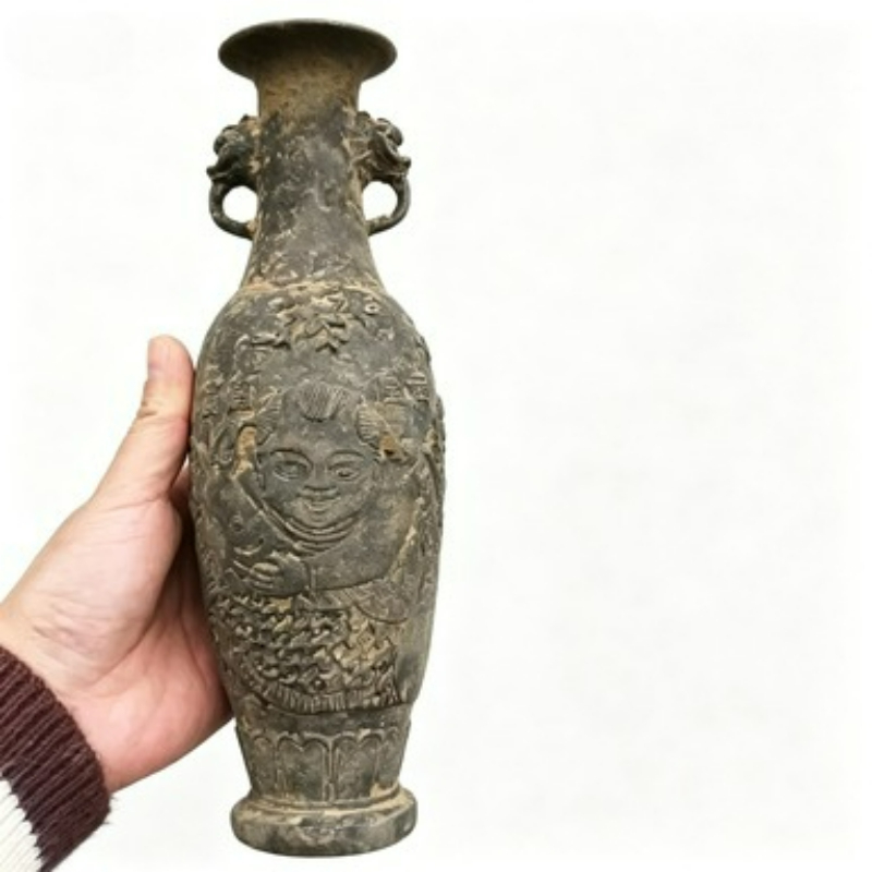 Collectible Vintage Tools - ブロンズコレクション花瓶彫刻魚飾りジェンザイ装飾バイノーラル花瓶ヴィンテージ古いブロンズコレクション