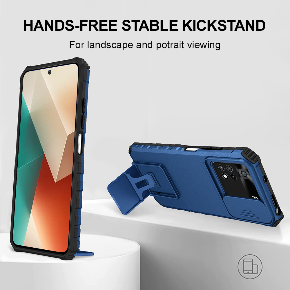 Camera Leather Case - 耐衝撃電話ケース Xiaomi 11T Pro Lite 用スライドカメラレンズプロテクターカバー調整可能な角度キックスタンド付き落下防止カバー
