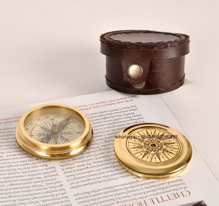 Collectible Vintage Tools - インド輸入真鍮製ヴィンテージレザーケース高精度高感度コンパス携帯用コンパスオフロードコレクションギフト装飾品