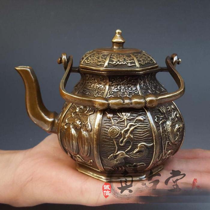 Collectible Vintage Wine - トップコレクション # ホームオフィス装飾アート - 古いヴィンテージ中国八宝銅製彫刻アート ワイン