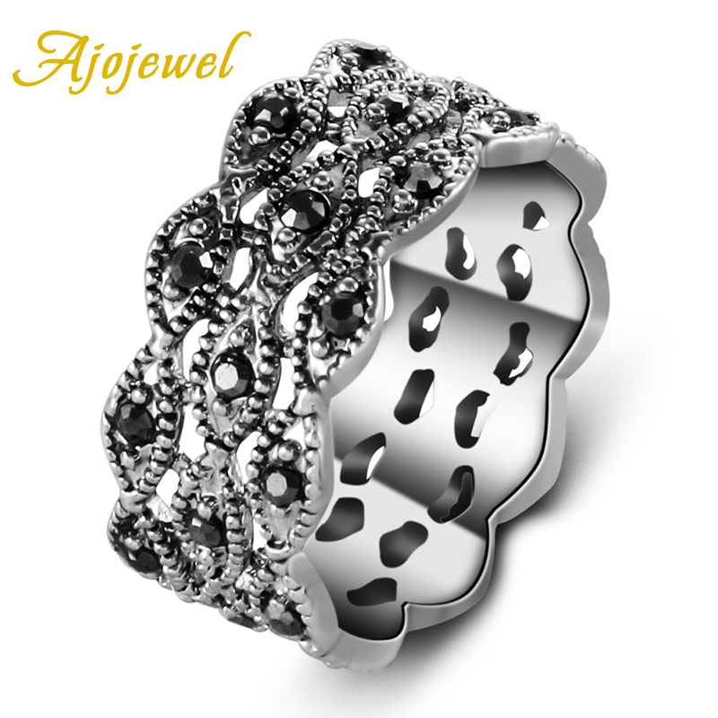 Vintage And Collectible Items - 女性のためのAjojewel-3レベルのラインストーンリング,黒のバンド,ジュエリーコレクション,ヴィンテージのアイテム