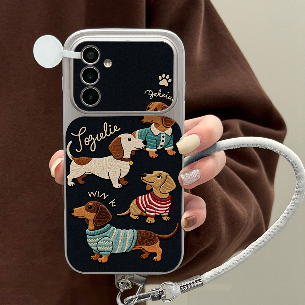 Camera Leather Case - 漫画風ダックスフント柄スマホケース サムスン A56 A55 A57 A36