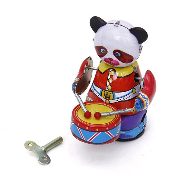 Vintage Collectible Figures - ゼンマイ仕掛けのパンダドラマーおもちゃ、ヴィンテージスタイルの収集価値のある金属製動物フィギュア、家の装飾に最適なギフト