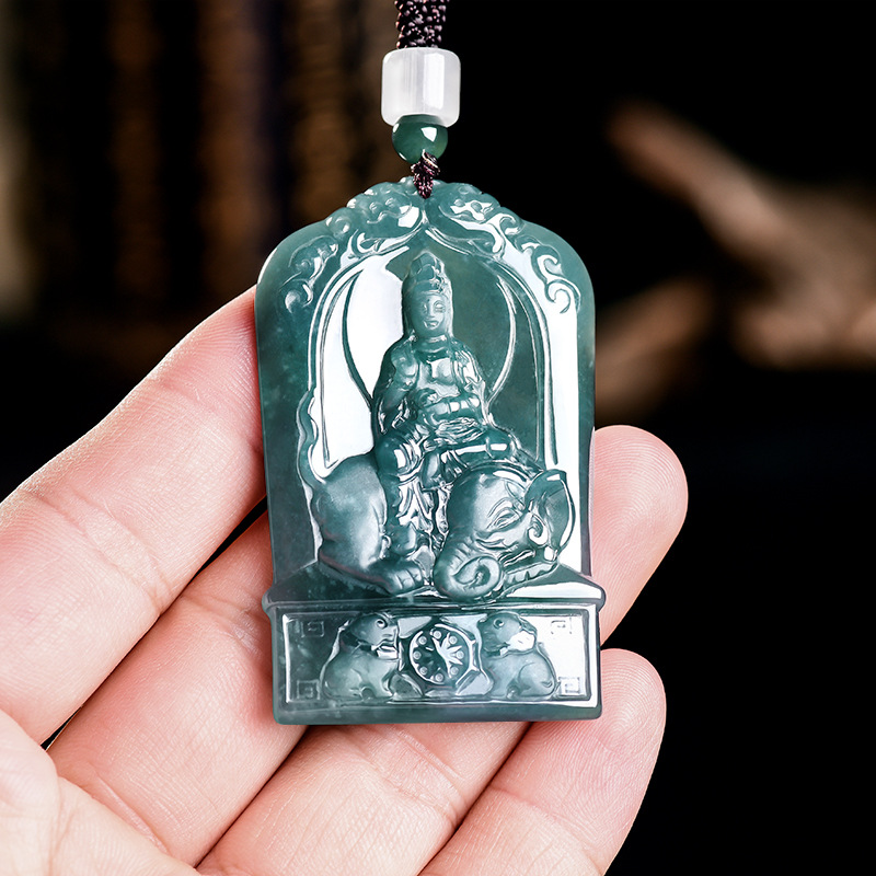 Vintage Necklace - 天然ビルマ翡翠観音ペンダントネックレスチャームジュエリーデザイナーヴィンテージ高級宝石本物の翡翠女性へのギフト