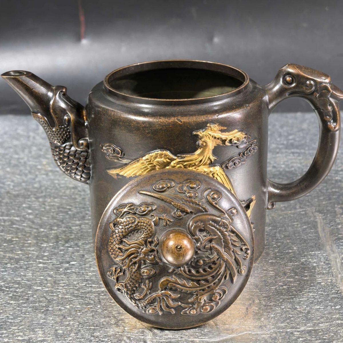 Collectible Vintage Wine - ヴィンテージ金メッキ真鍮龍鳳凰ワインポットティーポット（コレクション用）
