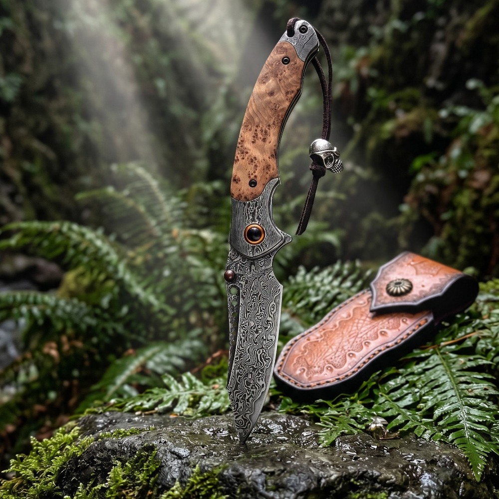 Collectible Vintage Tools - 高硬度ダマスカス模様折りたたみナイフ、ヴィンテージ装飾コレクターズアイテムポケットナイフ、ギフトコレクション、アウトドアEDCツール