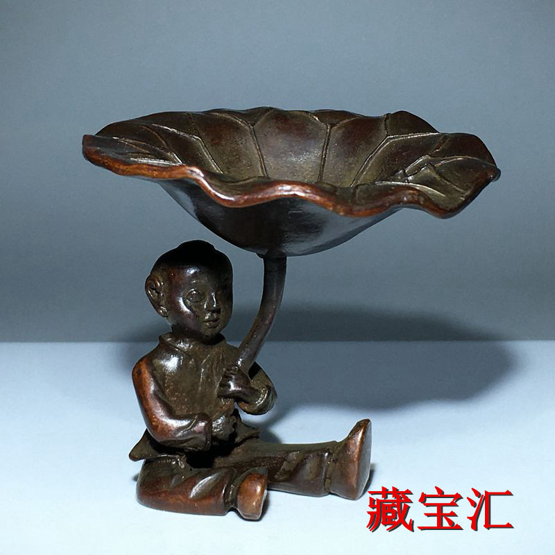 Vintage And Collectible Items - ヴィンテージアンティーク蓮の葉子供像ブロンズ製田舎古物コレクターズアイテム手作り品茶道具家庭用キャンドル香炉