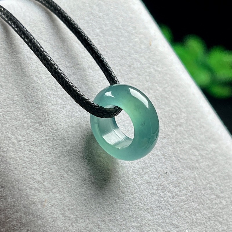 Vintage Necklace - 天然エメラルドブルーウォーターラッキービーズリングペンダントミャンマー翡翠ネックレスジュエリーチャームデザイナー高級ヴィンテージ証明書
