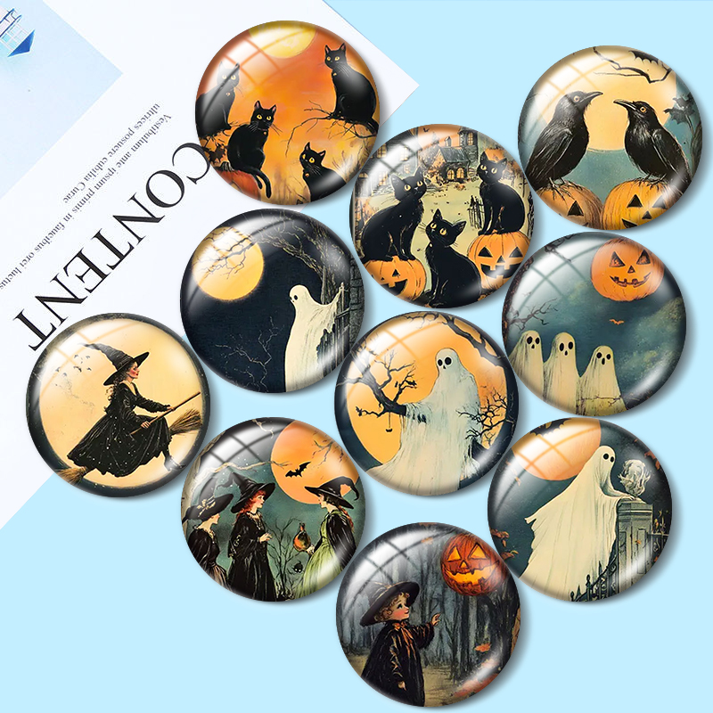 Vintage Jewelry Collection - ヴィンテージハロウィン 12/18/20/25mm ガラスカボション ブレスレットペンダントリング ジュエリーデモ用イヤリングバック 作成用パーツ