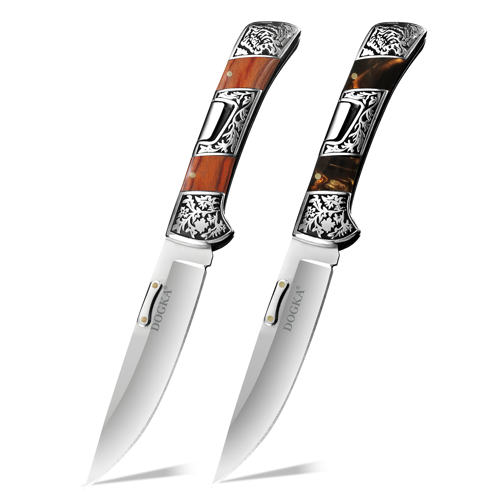 Vintage Collectible Pocket Knives - ヴィンテージ彫刻入り折りたたみ式ポケットユーティリティナイフ レトロ彫刻メタルボルスター 2種類のスタイル ポータブルEDCカッティングギア アウトドアキャンプコレクションギフト