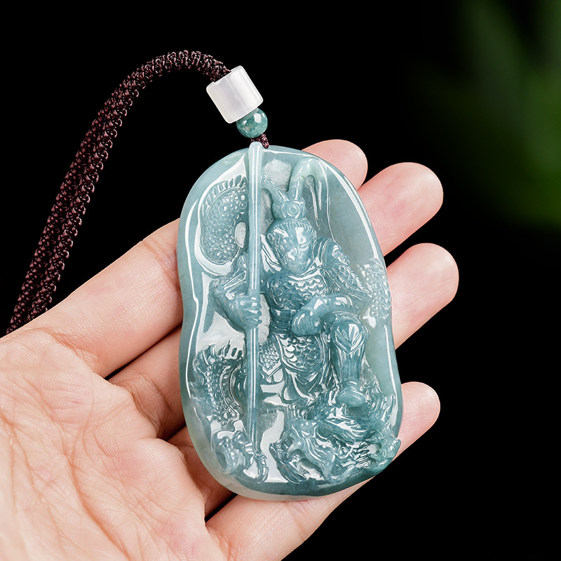 Vintage Necklace - ビルマ翡翠猿王ペンダントネックレスヴィンテージ高級ギフト女性用ファッションアクセサリービルマ翡翠彫刻お守り