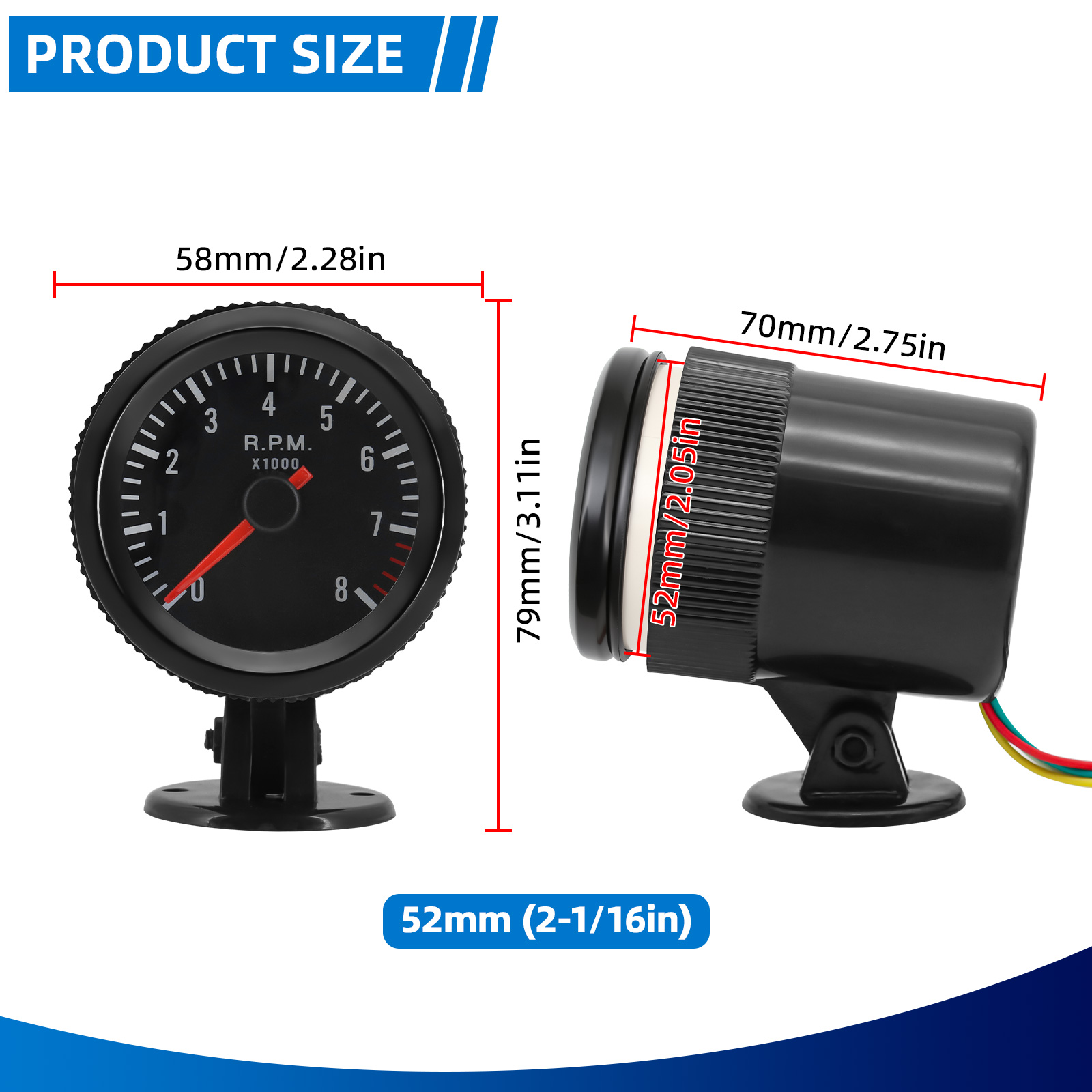2インチ 52mm タコメーター 車用メーター RPM ゲー - Analog Meter Gauge のレビューと価格