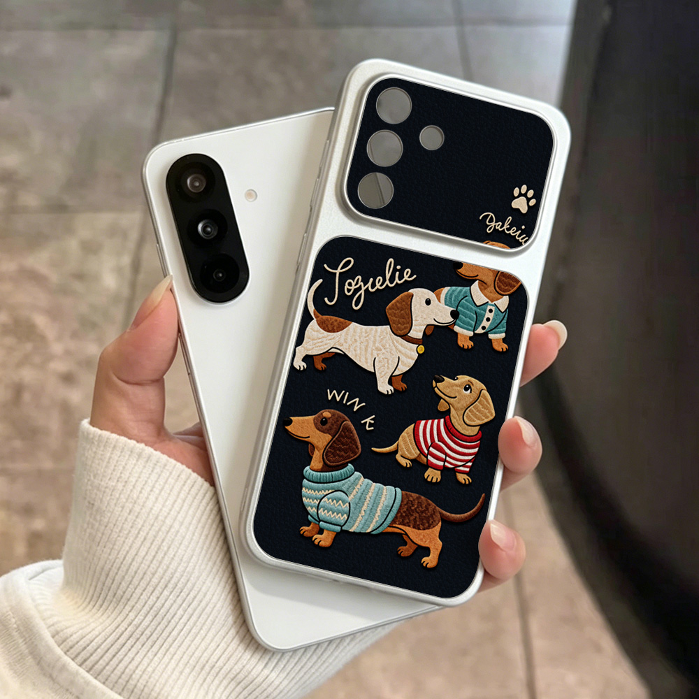 漫画風ダックスフント柄スマホケース サムスン A56 A55 - Camera Leather Case のレビューと価格