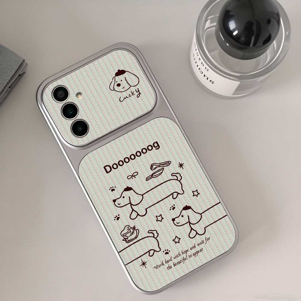漫画風ダックスフント柄スマホケース サムスン A56 A55 - Camera Leather Case のレビューと価格