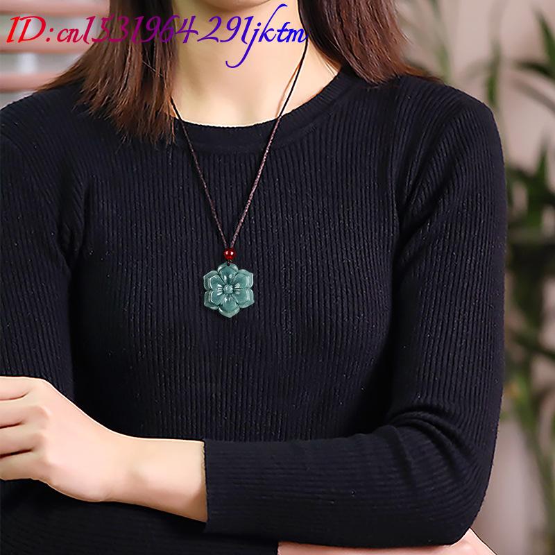 ビルマ翡翠フラワーペンダントネックレスストーンファッションア - Vintage Necklace のレビューと価格