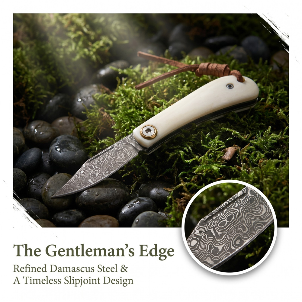 コンパクトなヴィンテージEDCダマスカス折りたたみナイフ、象 - Vintage Collectible Pocket Knives のレビューと価格