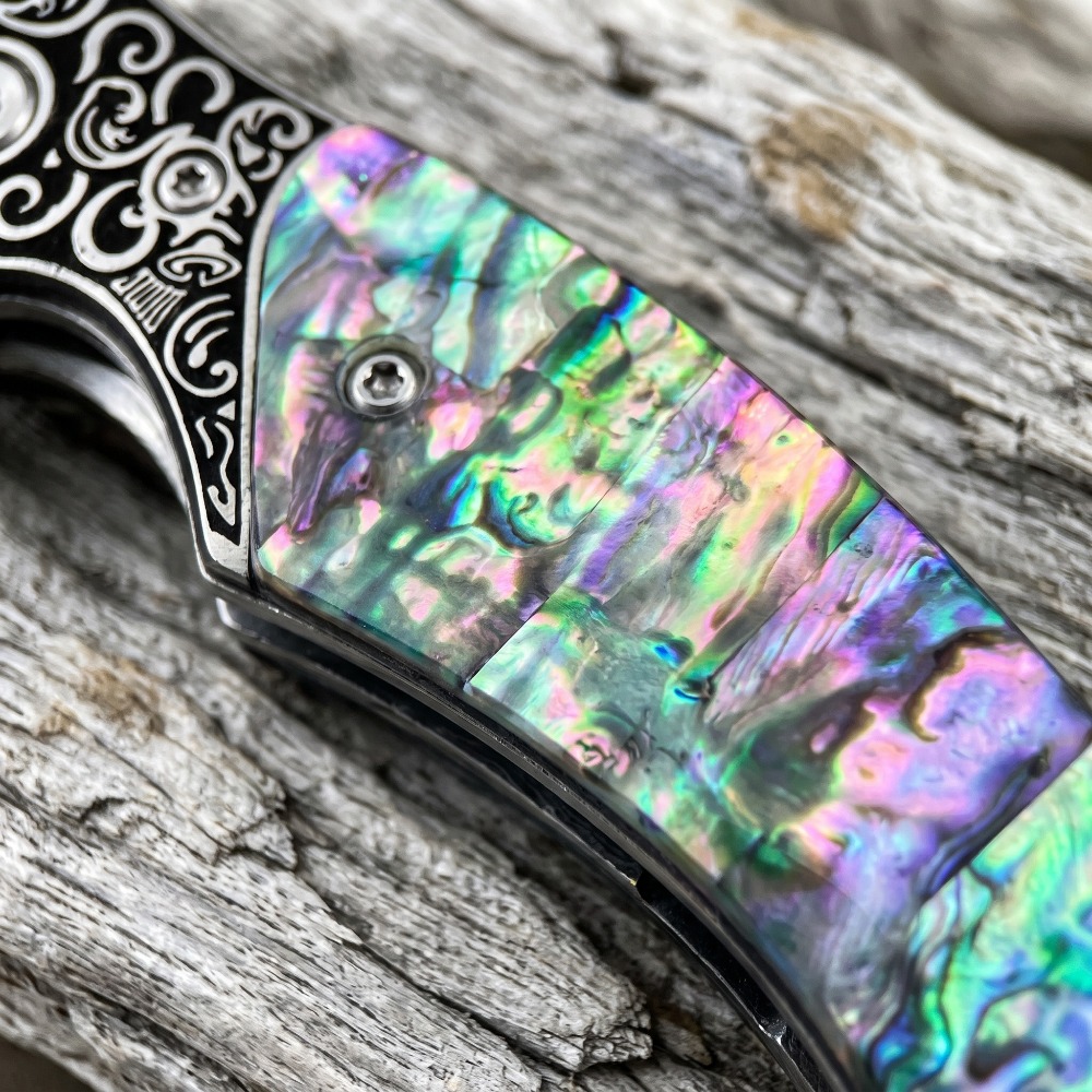 新品ヴィンテージダマスカス模様ブレード折りたたみナイフ虹色ア - Vintage Collectible Pocket Knives のレビューと価格
