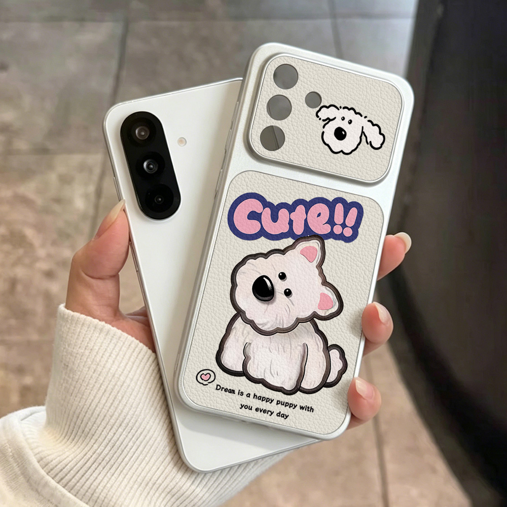 かわいい漫画犬柄のネックストラップ付きスマホケース、Sams - Camera Leather Case のレビューと価格