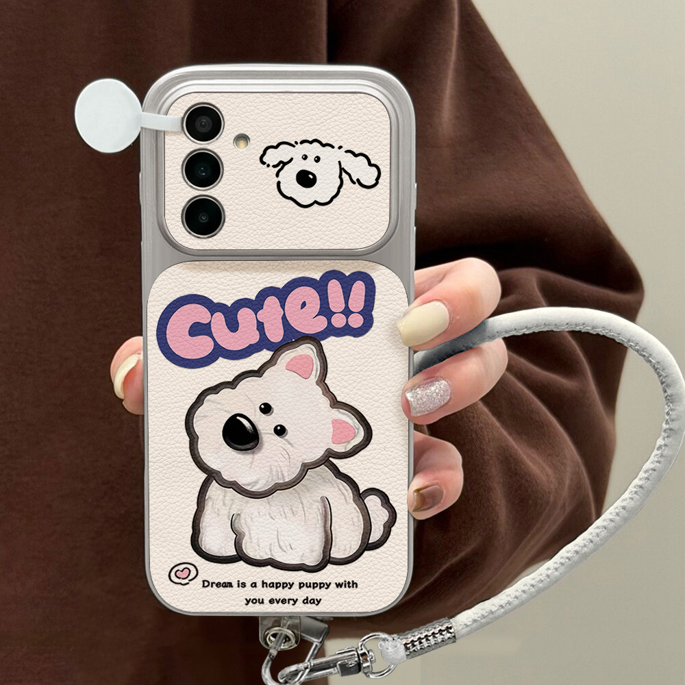 かわいい漫画犬柄のネックストラップ付きスマホケース、Sams - Camera Leather Case のレビューと価格