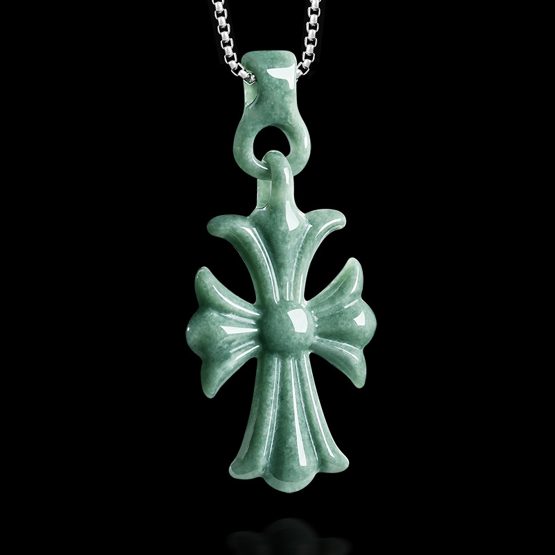 天然ビルマ翡翠クロスペンダントネックレスジュエリーデザイナー - Vintage Necklace のレビューと価格