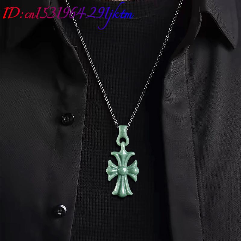 天然ビルマ翡翠クロスペンダントネックレスジュエリーデザイナー - Vintage Necklace のレビューと価格