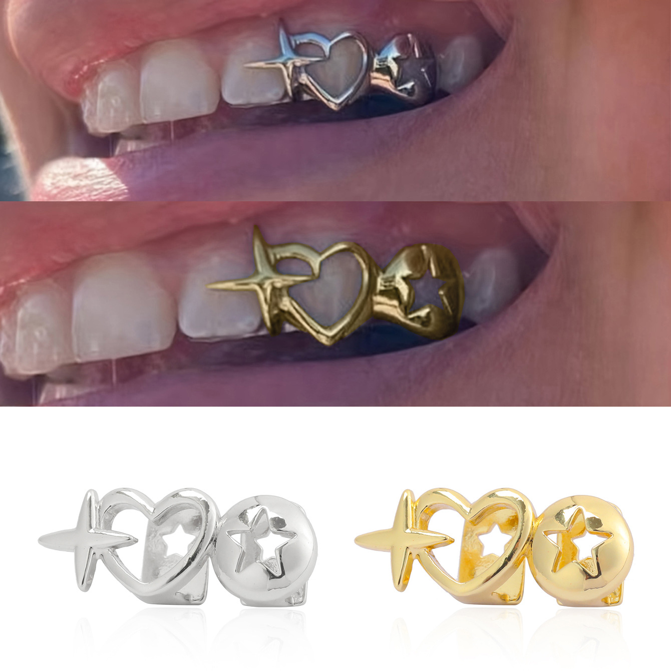 パンクヒップホップ ホローハート歯キャップ 女性男性用 ヴィ - Vintage Jewelry Collection のレビューと価格