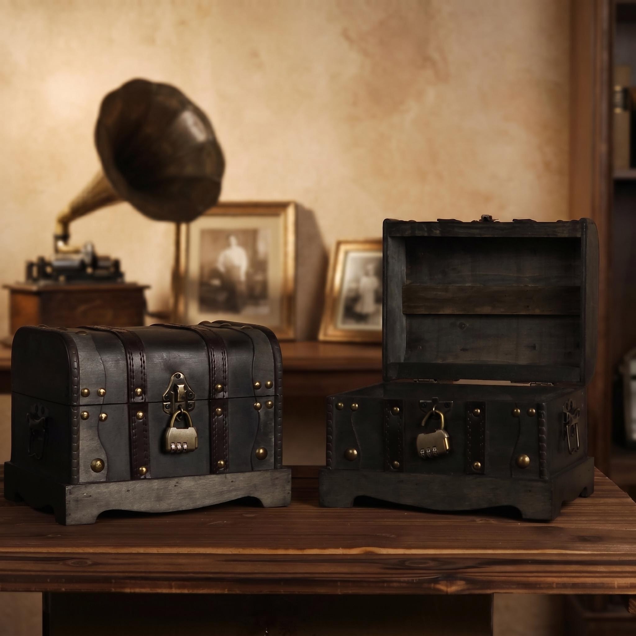 特大ヴィンテージ木製宝箱、ダイヤル式ロック付き、レトロ収納ボ - Collectible Vintage Tools のレビューと価格