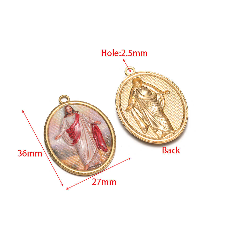 4個入りステンレス製オーバル宗教チャームキャラクターペンダン - Vintage Jewelry Collection のレビューと価格